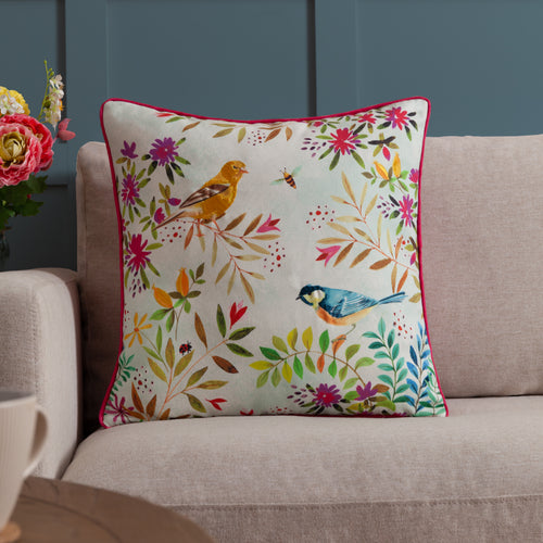 Floral Pink Cushions - Daisy Hill Willow Birds Printed Cushion Cover Multi/Pink Evans Lichfield