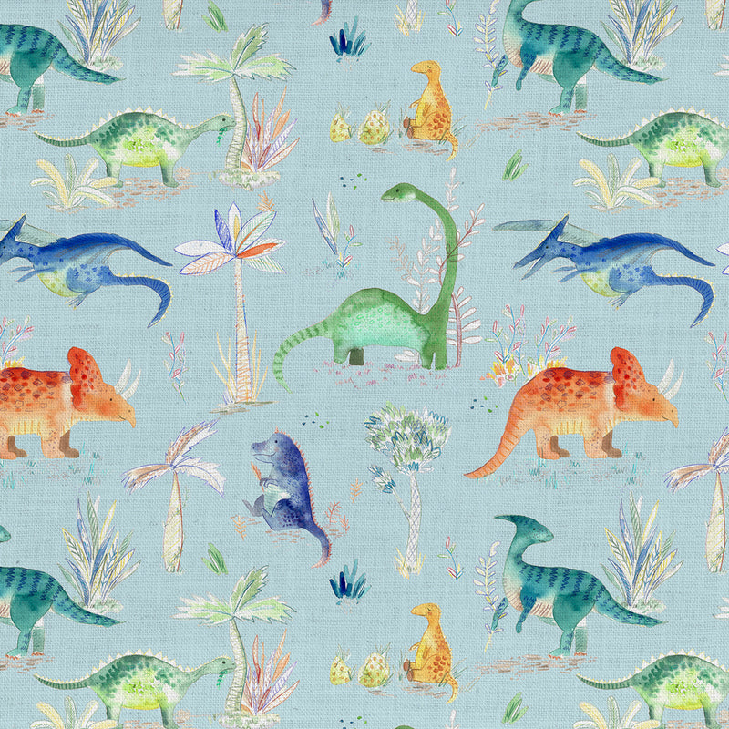 Dinos Printed Fabric Sample Swatch Sky