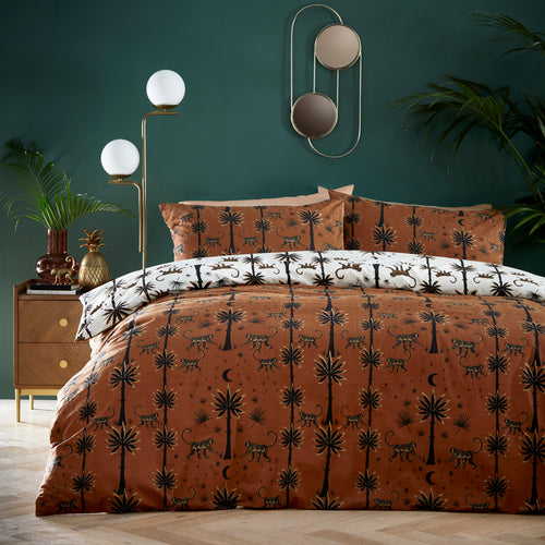 Animal Brown Bedding - Desert Monkey Exotic Printed Reversible  Duvet Cover Set Amber Furn