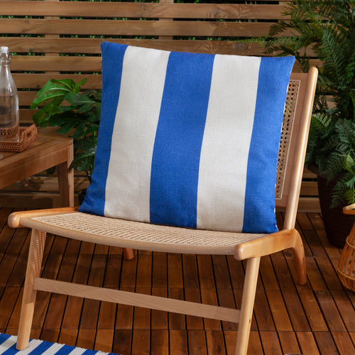 Striped White Cushions - Deck Stripe  Woven Outdoor Cushion Cover White/Blue furn.