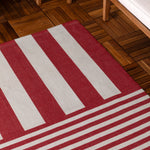 Striped White Rugs - Deck Stripe Printed Indoor/Outdoor Outdoor Rug White/Red furn.