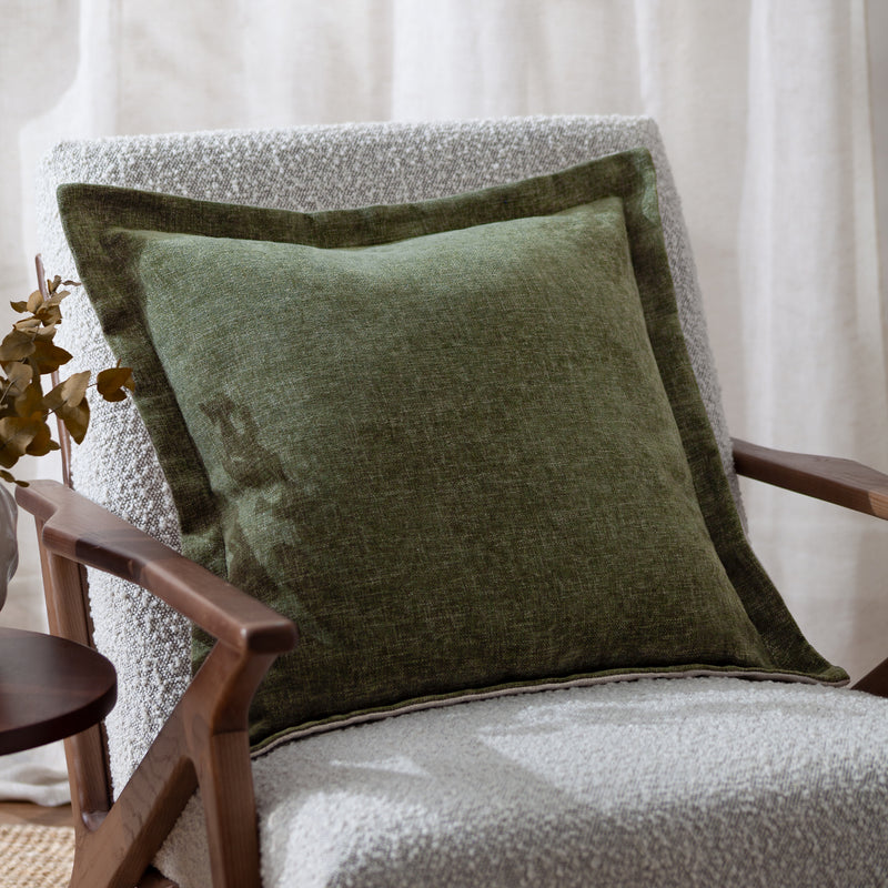 Plain Green Cushions - Dune Chenille Cushion Cover Moss Yard