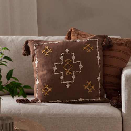 Geometric Brown Cushions - Durdle Embroidered Cushion Cover Cocoa Yard