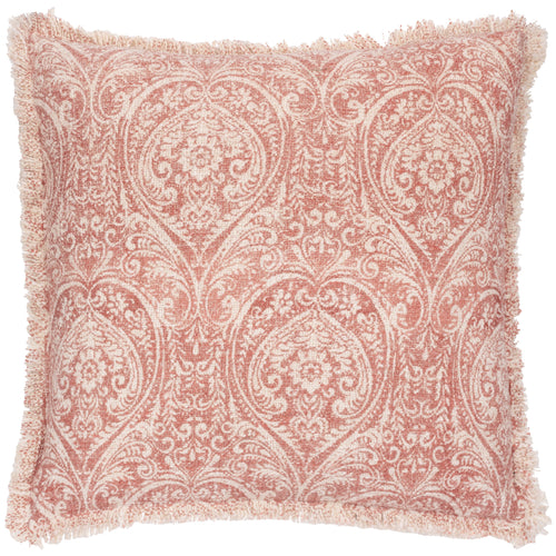 Damask Pink Cushions - Durelle Damask Fringed Cushion Cover Coral 1973