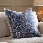 Durelle Damask Fringed Cushion Delph Blue