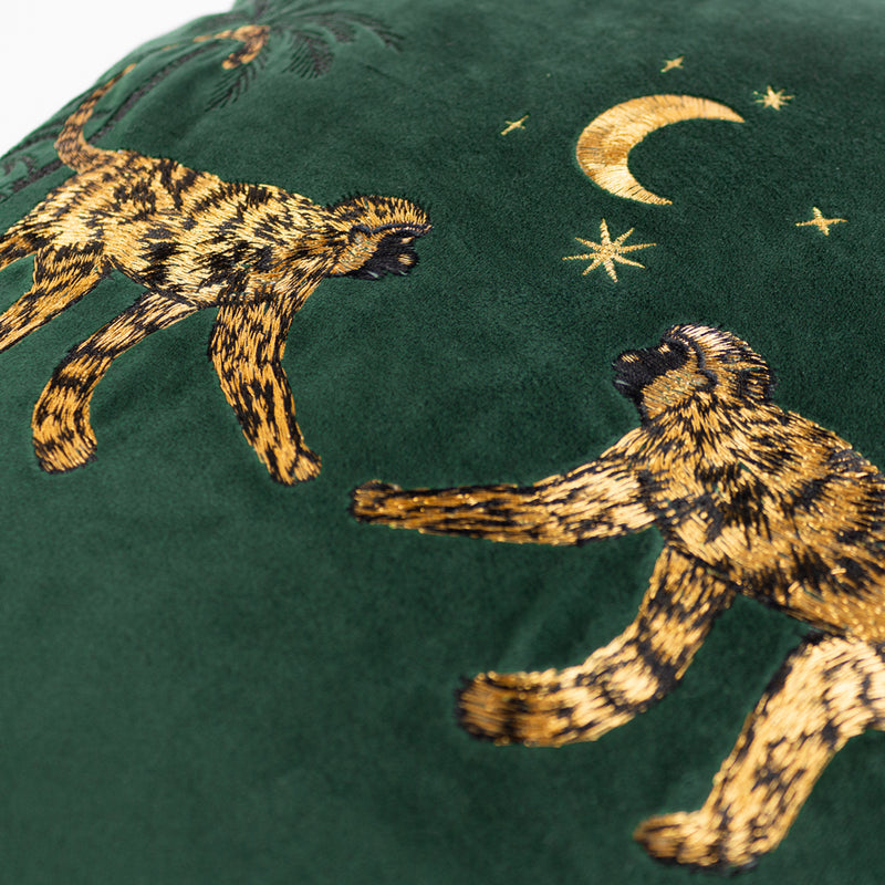 Wylder Dusk Monkey Cushion Cover in Emerald