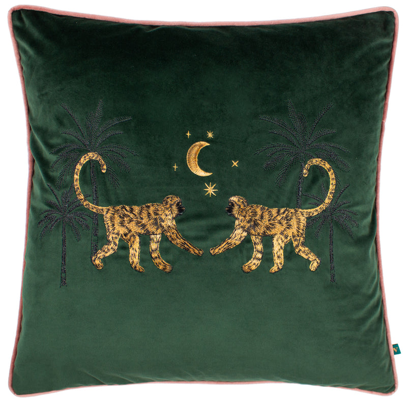 Wylder Dusk Monkey Cushion Cover in Emerald