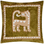 Dynasty Tiger Embroidered Chenille Cushion Amber Green