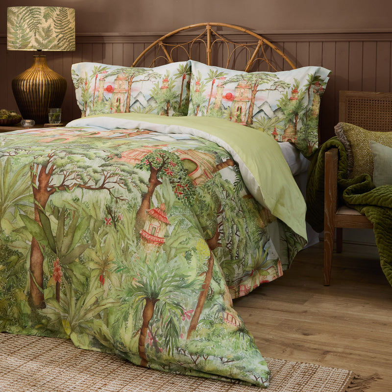 Jungle Green Bedding - Eden Ruins Printed Duvet Cover Set Green Voyage Maison