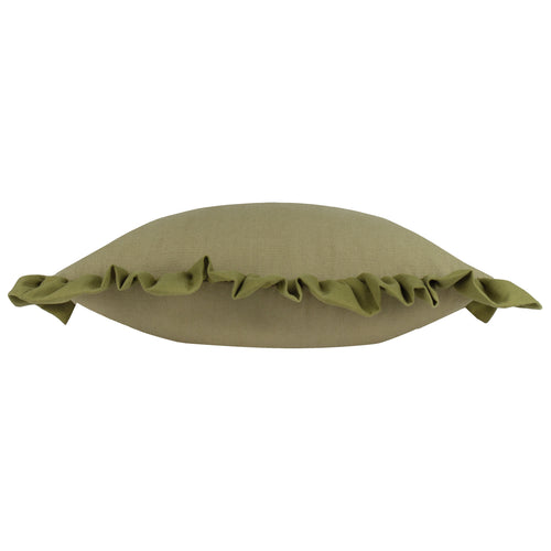 Plain Green Cushions - Effie 100% Cotton Ruffle Feather Filled Cushion Sage/Green Wylder