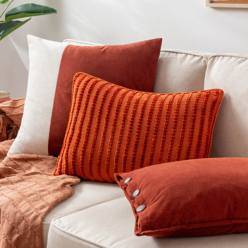 Plain Red Cushions - Effron Washed Velvet Cushion Cover Brick furn.