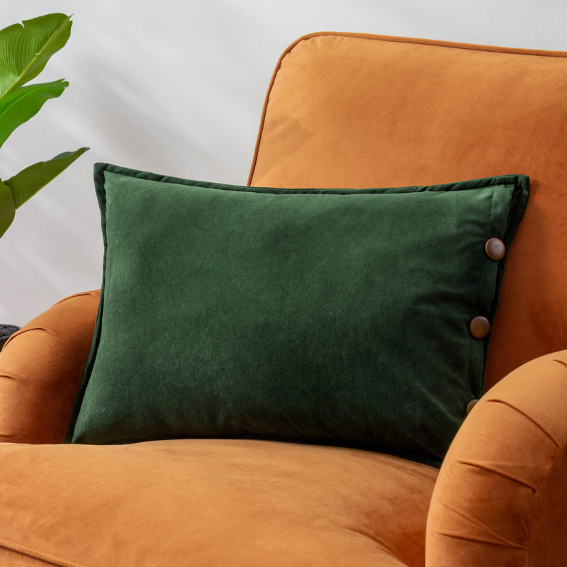 Plain Green Cushions - Effron Washed Velvet Cushion Cover Forest furn.