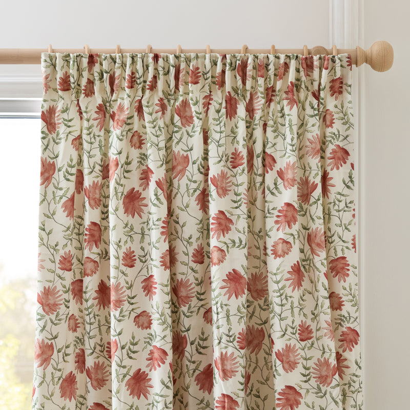 Floral Orange Curtains - Elai Printed Pencil Pleat Curtains Terracotta Voyage Maison