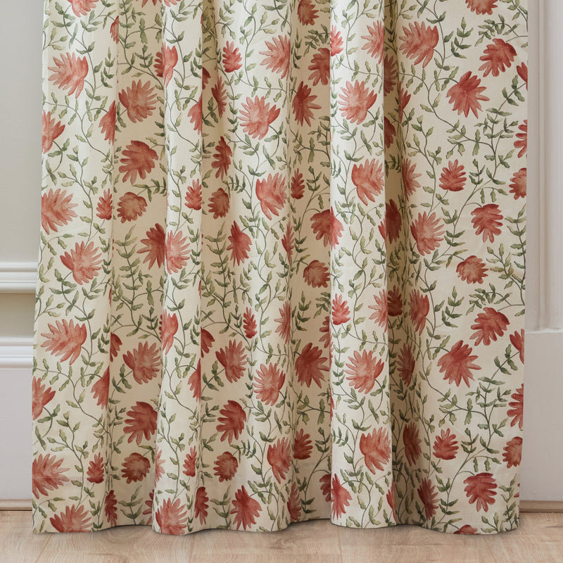 Floral Orange Curtains - Elai Printed Pencil Pleat Curtains Terracotta Voyage Maison