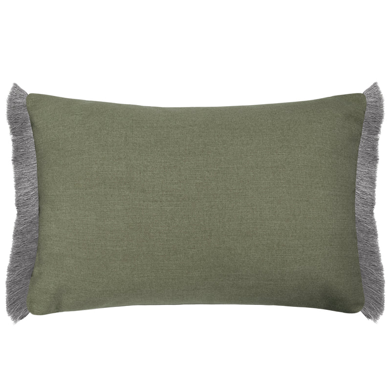 Floral Green Cushions - Elai Printed Ruche Fringe Feather Filled Cushion Sage Voyage Maison