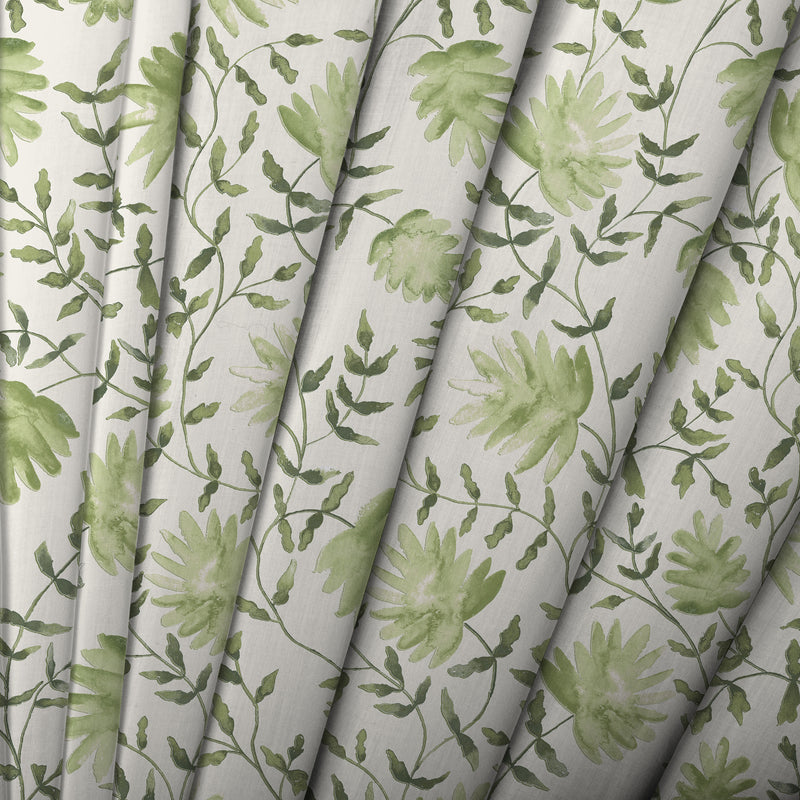 Floral Green Fabric - Elai Printed Cotton Fabric (By The Metre) Sage Voyage Maison