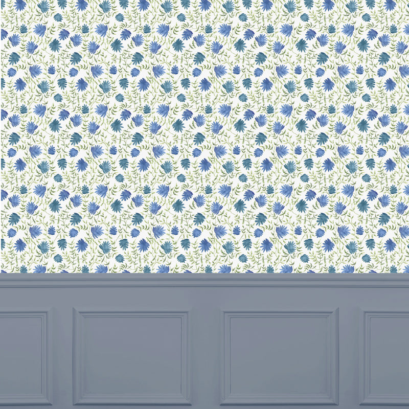 Abstract Blue Wallpaper - Elai  1.4m Wide Width Wallpaper (By The Metre) Denim Voyage Maison