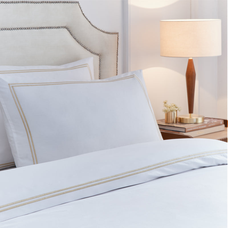 Plain Cream Bedding - Elara Embroidered 100% Cotton Duvet Cover Set Champagne Paoletti