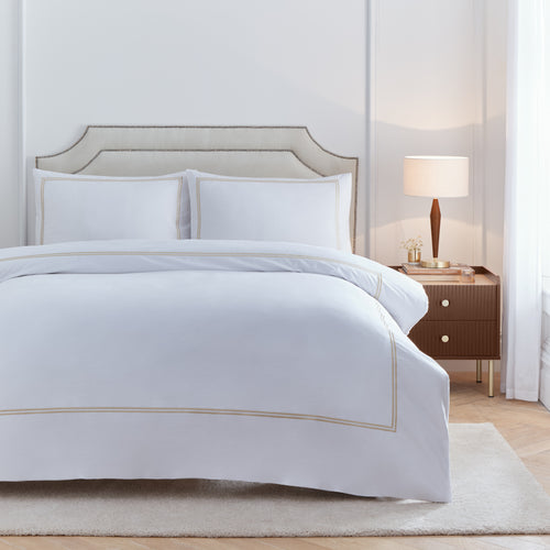 Plain Cream Bedding - Elara Embroidered 100% Cotton Duvet Cover Set Champagne Paoletti