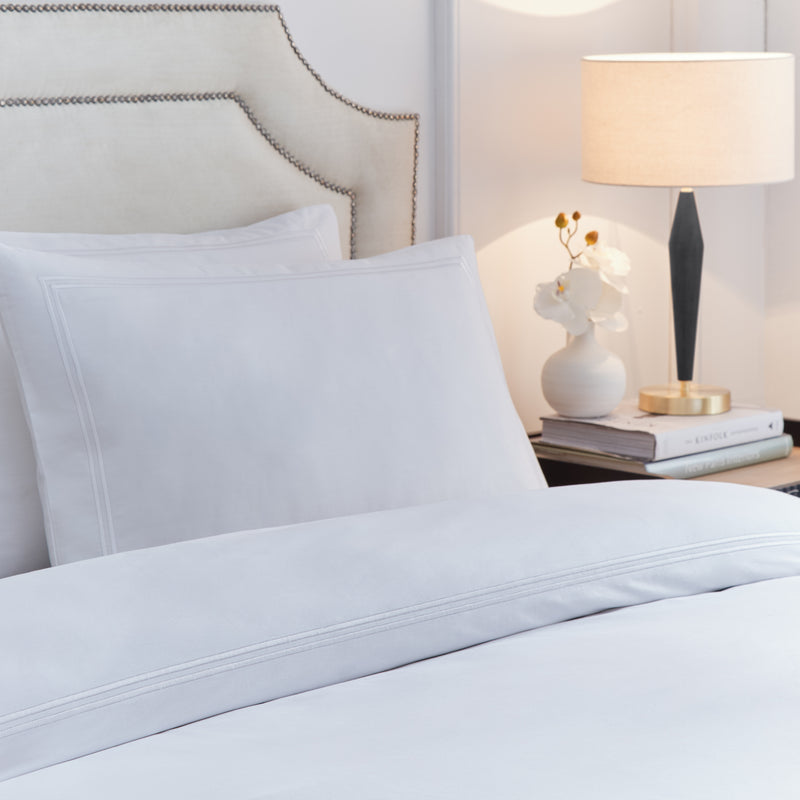 Plain White Bedding - Elara Embroidered 100% Cotton Duvet Cover Set White Paoletti