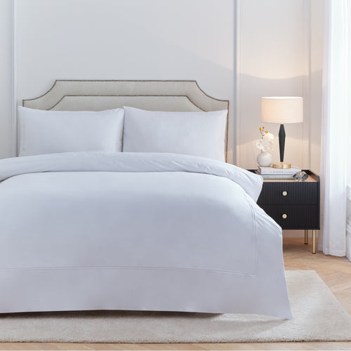 Plain White Bedding - Elara Embroidered 100% Cotton Duvet Cover Set White Paoletti