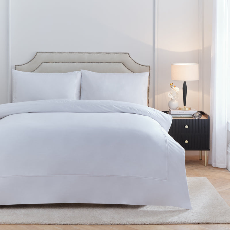 Plain White Bedding - Elara Embroidered 100% Cotton Duvet Cover Set White Paoletti