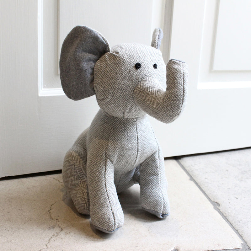 Essentials Elephant Herringbone Novelty Door Stop in Grey