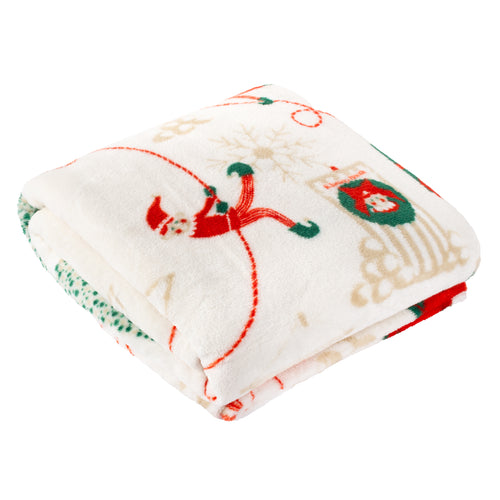  Cream Throws  - Elfie Printed Fleece Throw Cream/Mint Duvet Day