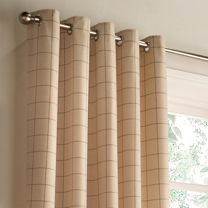 furn. Ellis Windowpane Check Eyelet Curtains in Natural