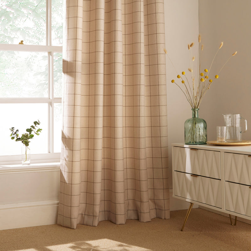 furn. Ellis Windowpane Check Eyelet Curtains in Natural