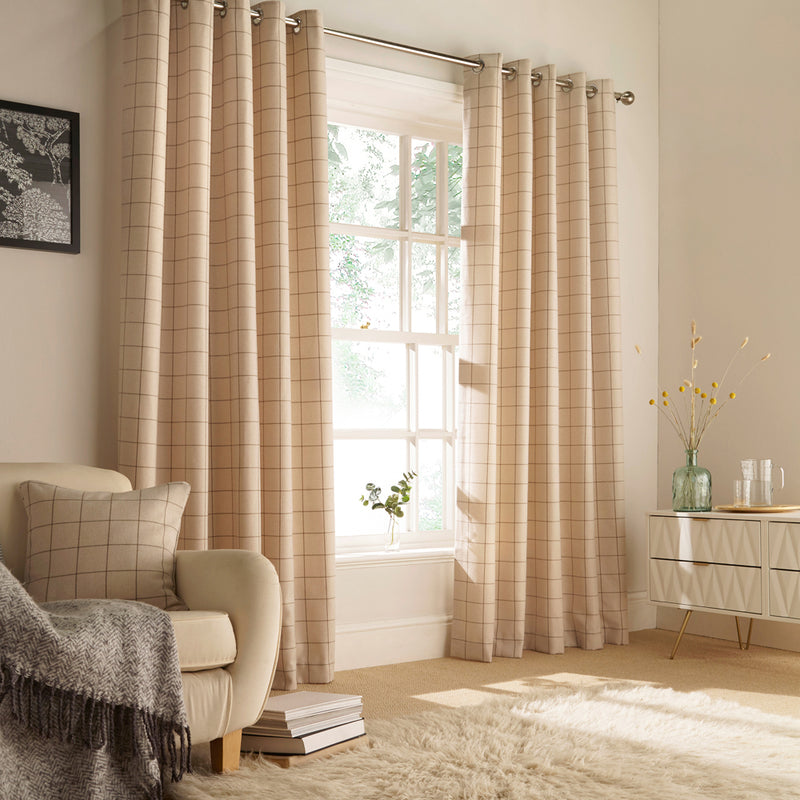 furn. Ellis Windowpane Check Eyelet Curtains in Natural