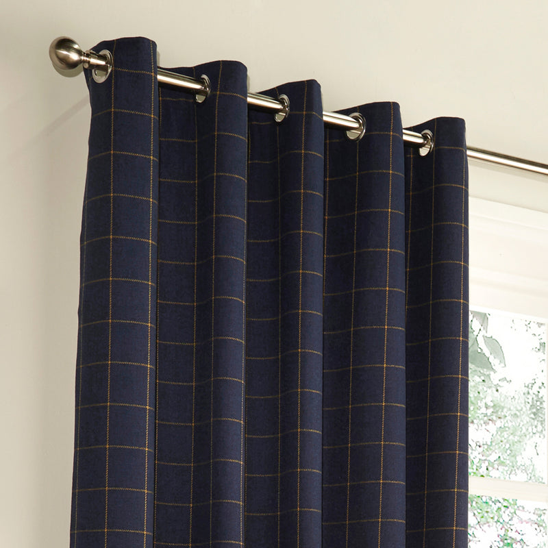 furn. Ellis Windowpane Check Eyelet Curtains in Navy