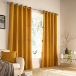 furn. Ellis Windowpane Check Eyelet Curtains in Ochre