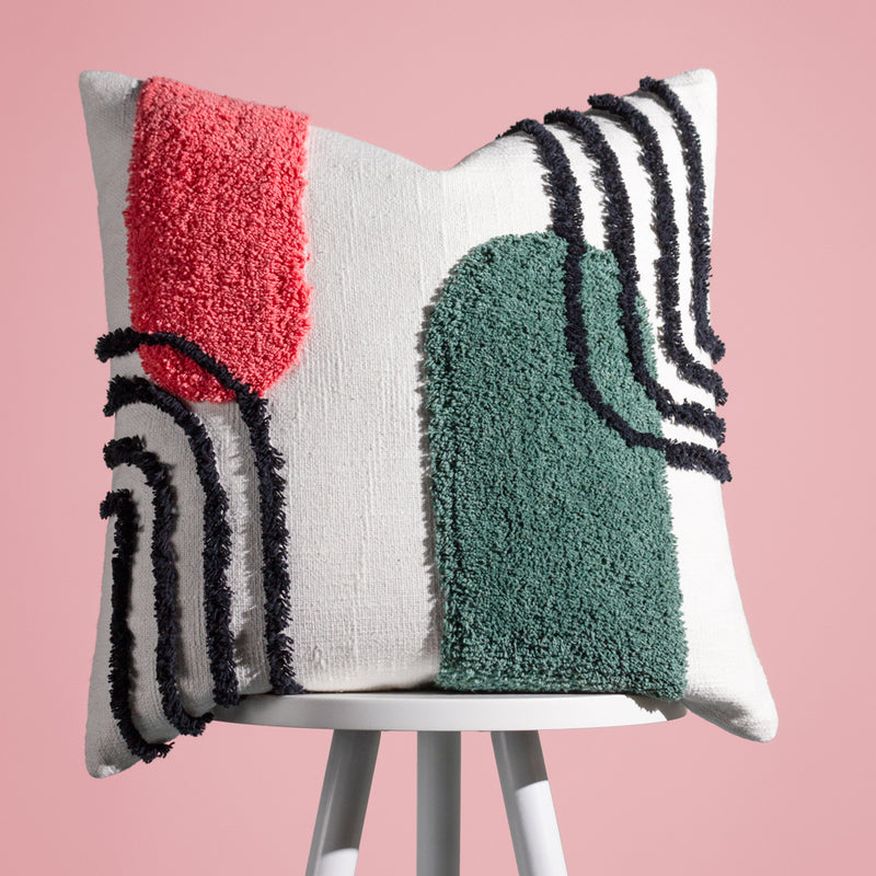 heya home Elmer Cotton Tufted Cushion Cover in Pink/Jade