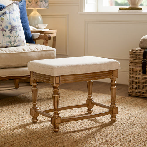 Plain Beige Furniture - Eloise Wooden Footstool Oak Voyage Maison