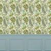 Floral Green Wallpaper - Elowen  1.4m Wide Width Wallpaper (By The Metre) Linen Voyage Maison