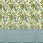 Floral Green Wallpaper - Elowen  1.4m Wide Width Wallpaper (By The Metre) Linen Voyage Maison