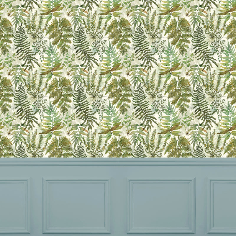 Floral Green Wallpaper - Elowen  1.4m Wide Width Wallpaper (By The Metre) Linen Voyage Maison