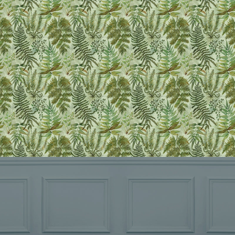 Floral Green Wallpaper - Elowen  1.4m Wide Width Wallpaper (By The Metre) Sage Voyage Maison