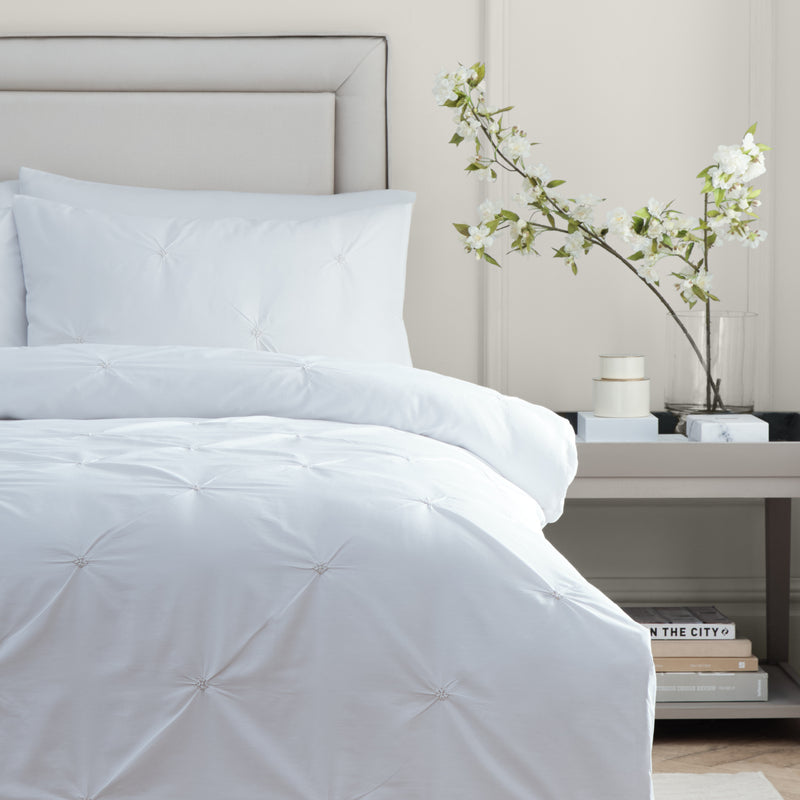 Plain Cream Bedding - Elysia Pinch Pleat 100% Cotton Duvet Cover Set Champagne Paoletti