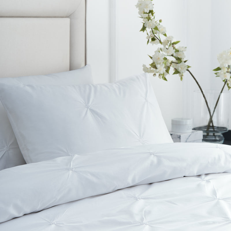 Plain White Bedding - Elysia Pinch Pleat 100% Cotton Duvet Cover Set White Paoletti