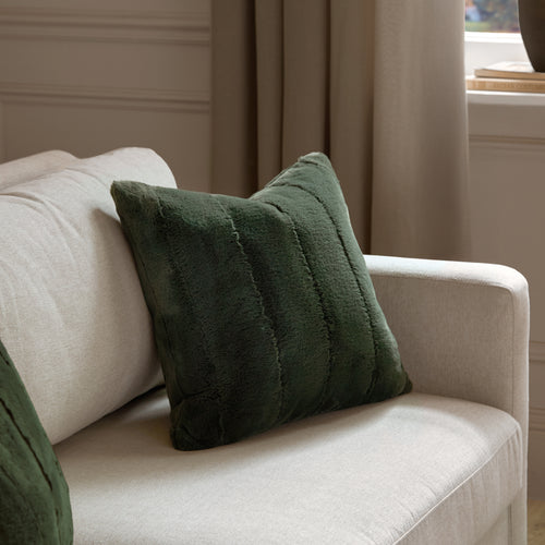 Plain Green Cushions - Empress Faux Fur Cushion Cover Pine Paoletti
