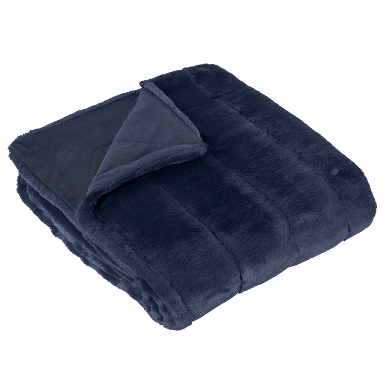 Plain Blue Throws - Empress Faux Fur Throw Navy Paoletti