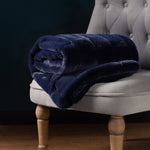 Plain Blue Throws - Empress Faux Fur Throw Navy Paoletti