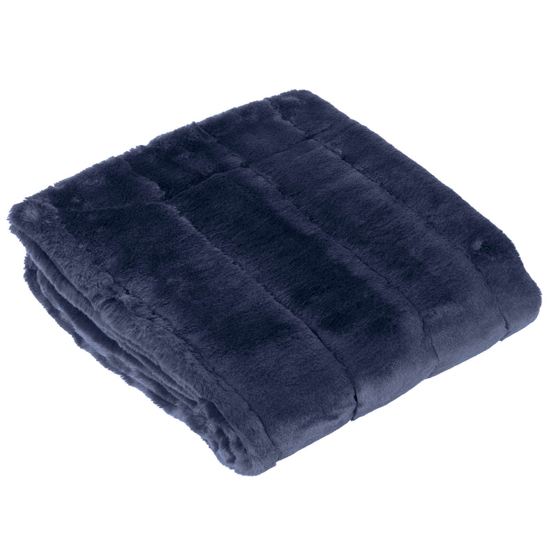 Plain Blue Throws - Empress Faux Fur Throw Navy Paoletti