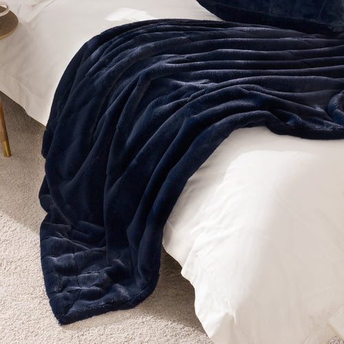 Plain Blue Throws - Empress Faux Fur Throw Navy Paoletti