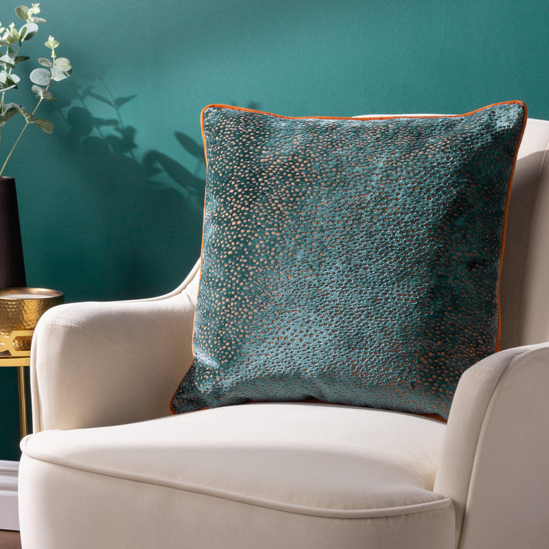 Paoletti Estelle Spotted Cushion Cover in Teal/Rust