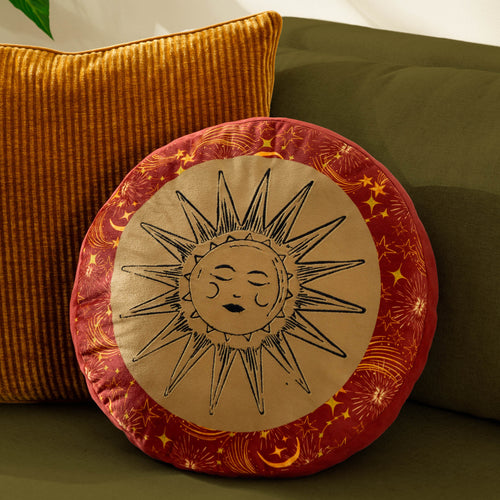 Abstract Gold Cushions - Ethereal Sun Velvet Round Ready Filled Cushion Gold Dust/Rust furn.