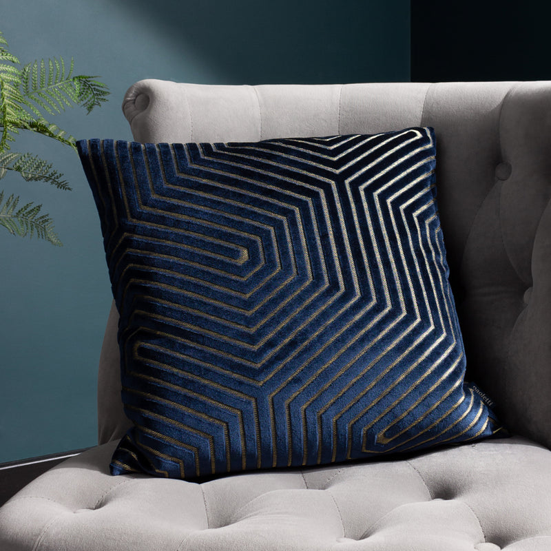 Paoletti Evoke Cut Velvet Cushion Cover in Navy