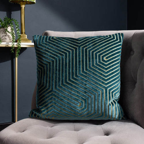 Paoletti Evoke Cut Velvet Cushion Cover in Teal